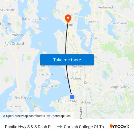 Pacific Hwy S & S Dash Point Rd to Cornish College Of The Arts map