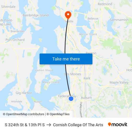 S 324th St & 13th Pl S to Cornish College Of The Arts map