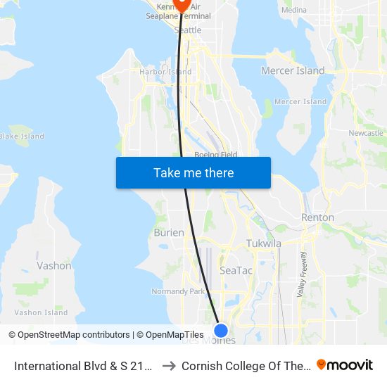 International Blvd & S 216th St to Cornish College Of The Arts map