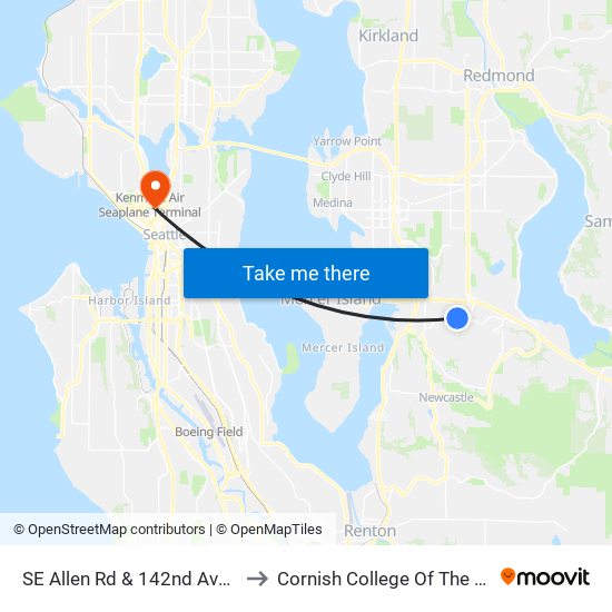 SE Allen Rd & 142nd Ave SE to Cornish College Of The Arts map