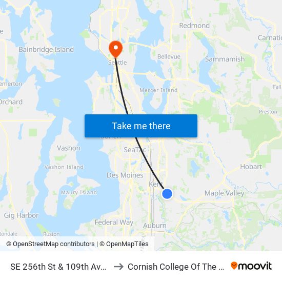 SE 256th St & 109th Ave SE to Cornish College Of The Arts map