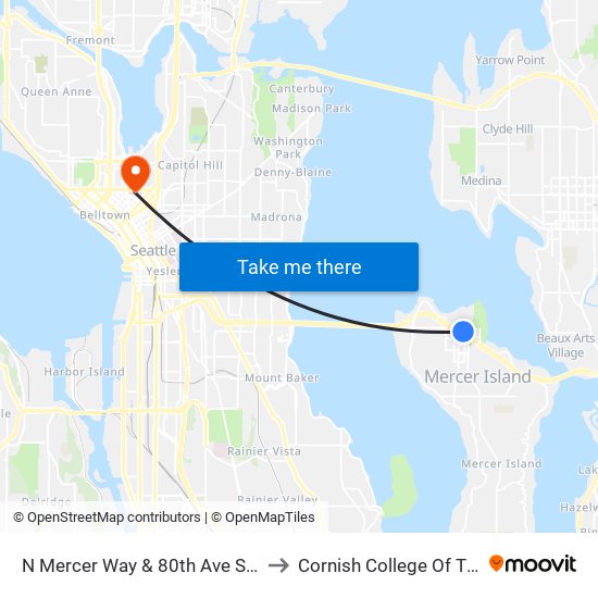 N Mercer Way & 80th Ave SE - Bay 2 to Cornish College Of The Arts map