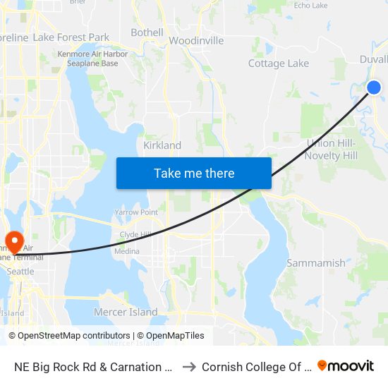 NE Big Rock Rd & Carnation Duvall Rd NE to Cornish College Of The Arts map