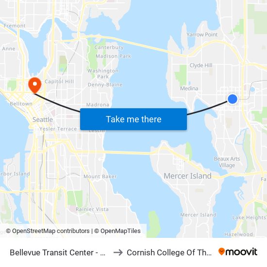 Bellevue Transit Center - Bay 10 to Cornish College Of The Arts map