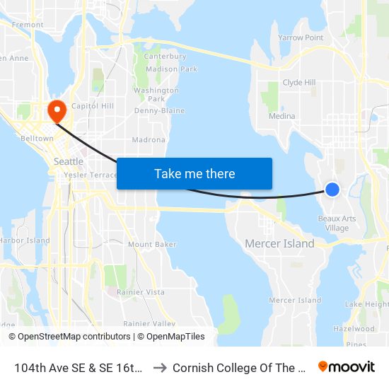 104th Ave SE & SE 16th St to Cornish College Of The Arts map