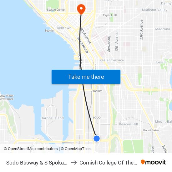 Sodo Busway & S Spokane St to Cornish College Of The Arts map