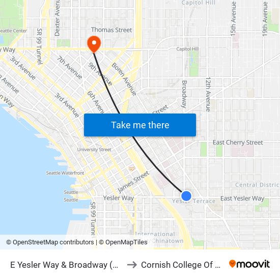E Yesler Way & Broadway (Outbound) to Cornish College Of The Arts map