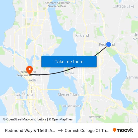 Redmond Way & 166th Ave NE to Cornish College Of The Arts map