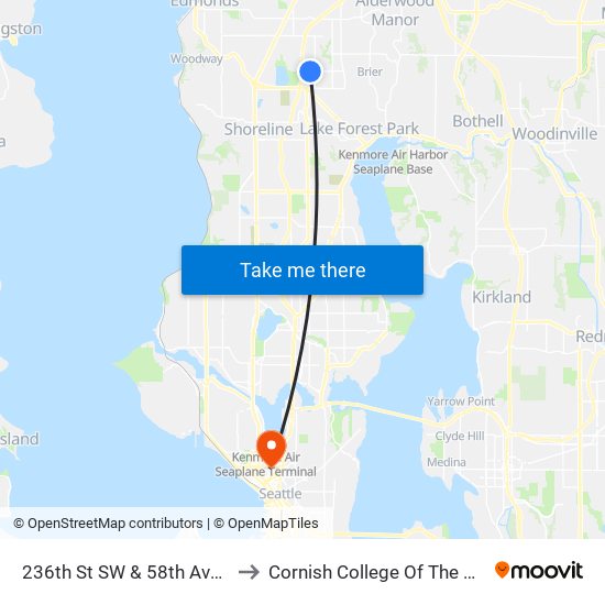 236th St SW & 58th Ave W to Cornish College Of The Arts map