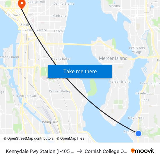 Kennydale Fwy Station (I-405 & NE 30th St) to Cornish College Of The Arts map