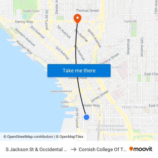 S Jackson St & Occidental Ave Walk to Cornish College Of The Arts map
