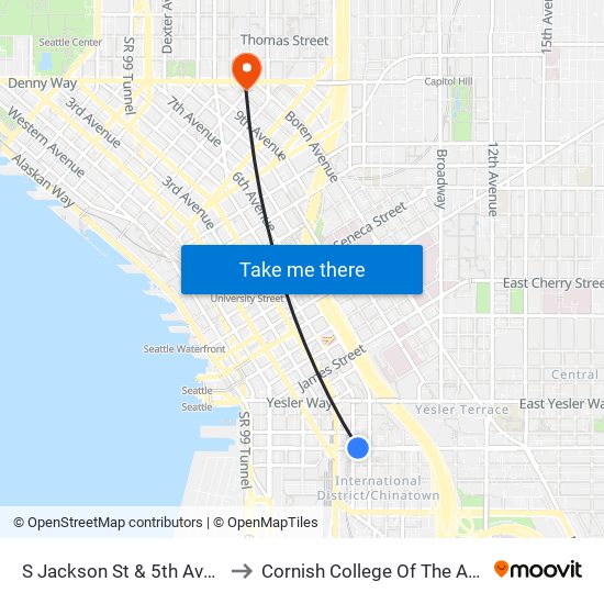 S Jackson St & 5th Ave S to Cornish College Of The Arts map