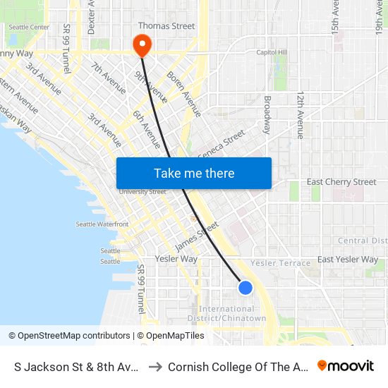 S Jackson St & 8th Ave S to Cornish College Of The Arts map