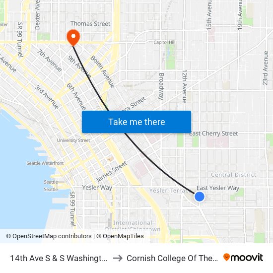 14th Ave S & S Washington St to Cornish College Of The Arts map