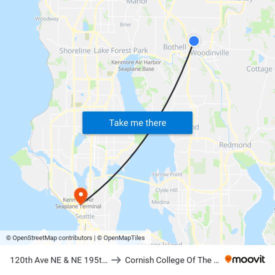 120th Ave NE & NE 195th St to Cornish College Of The Arts map