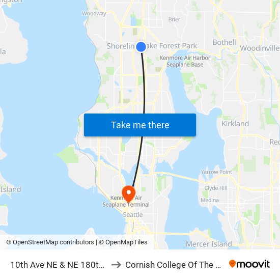 10th Ave NE & NE 180th St to Cornish College Of The Arts map