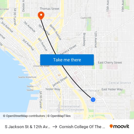 S Jackson St & 12th Ave S to Cornish College Of The Arts map