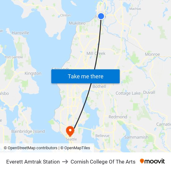 Everett Amtrak Station to Cornish College Of The Arts map