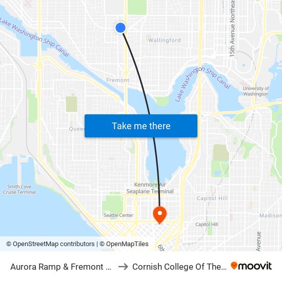 Aurora Ramp & Fremont Ave N to Cornish College Of The Arts map