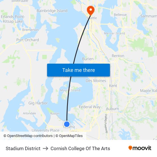 Stadium District to Cornish College Of The Arts map