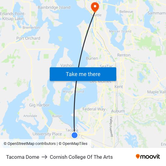 Tacoma Dome to Cornish College Of The Arts map