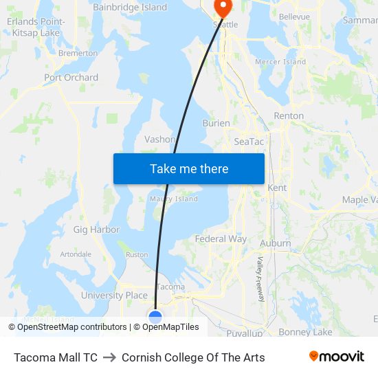 Tacoma Mall TC to Cornish College Of The Arts map