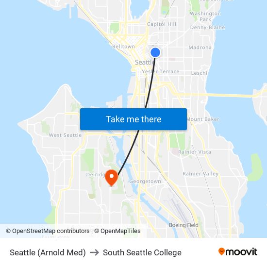 Seattle (Arnold Med) to South Seattle College map