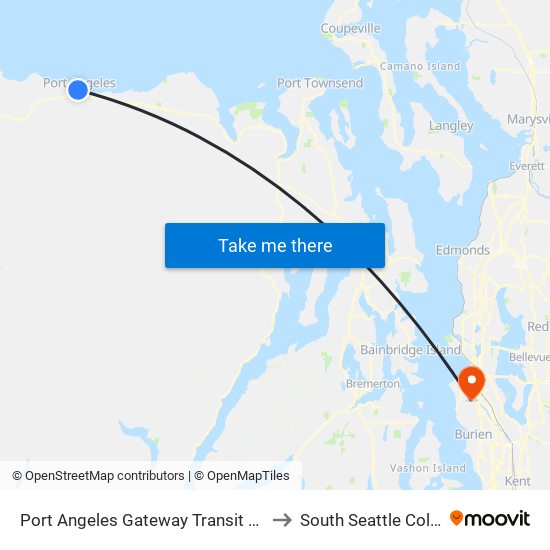 Port Angeles Gateway Transit Center to South Seattle College map