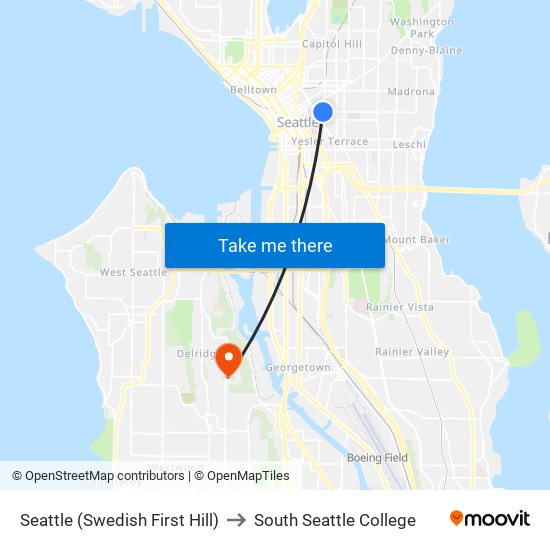 Seattle (Swedish First Hill) to South Seattle College map
