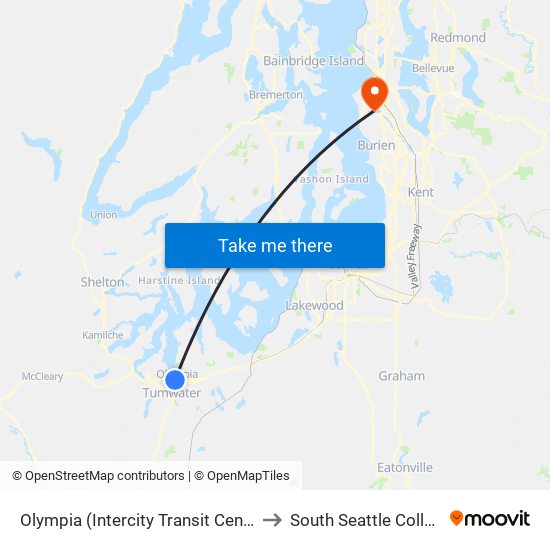 Olympia (Intercity Transit Center) to South Seattle College map