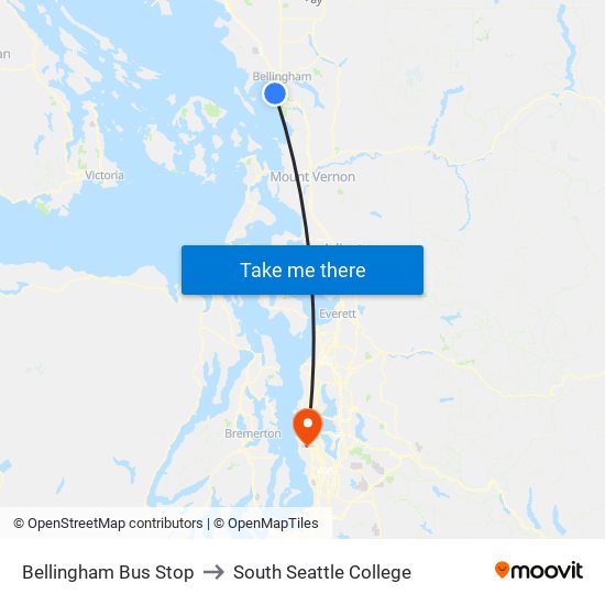 Bellingham Bus Stop to South Seattle College map
