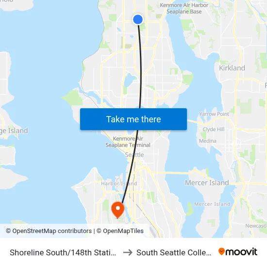 Shoreline South/148th Station to South Seattle College map