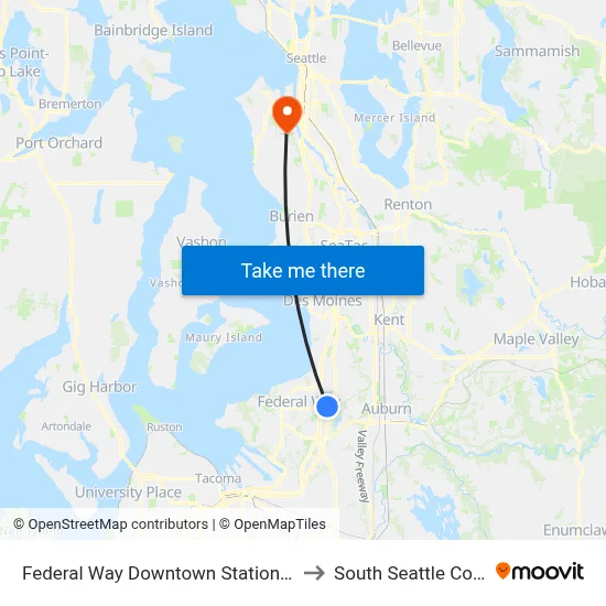 Federal Way Downtown Station - Bay 9 to South Seattle College map