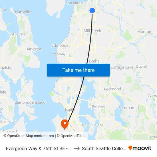 Evergreen Way & 75th St SE - SB to South Seattle College map