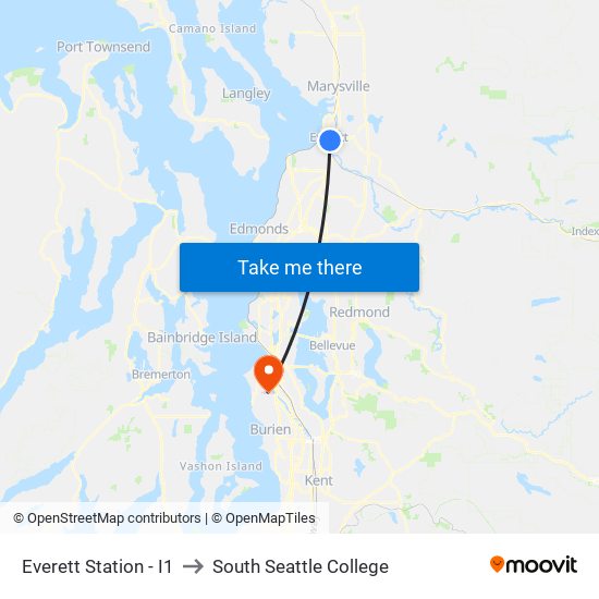 Everett Station - I1 to South Seattle College map