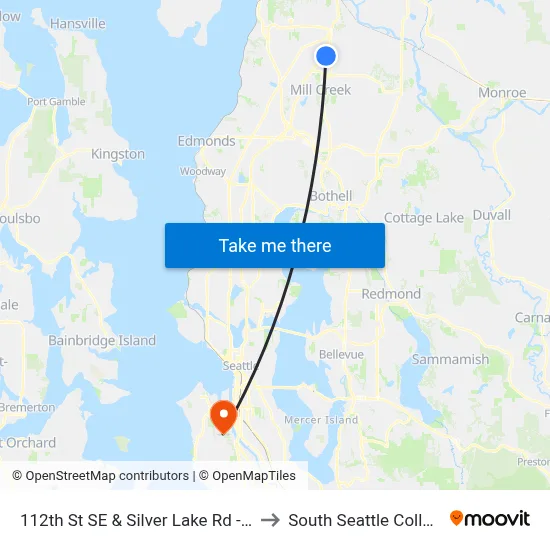 112th St SE & Silver Lake Rd - EB to South Seattle College map