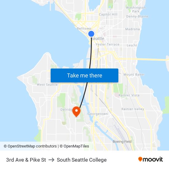 3rd Ave & Pike St to South Seattle College map