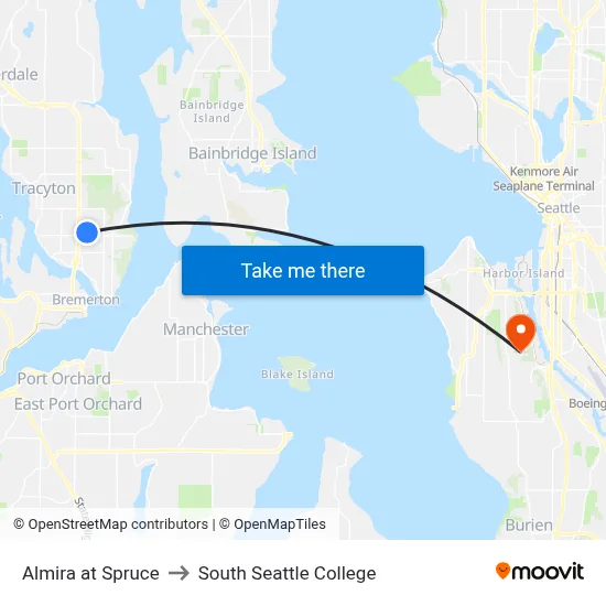 Almira at Spruce to South Seattle College map