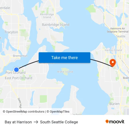 Bay at Harrison to South Seattle College map