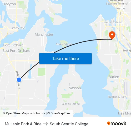 Mullenix Park & Ride to South Seattle College map