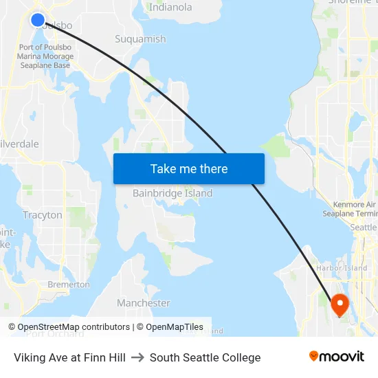 Viking Ave at Finn Hill to South Seattle College map