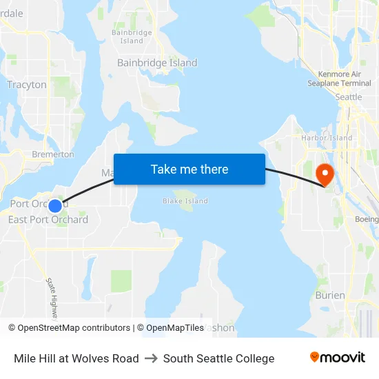Mile Hill at Wolves Road to South Seattle College map