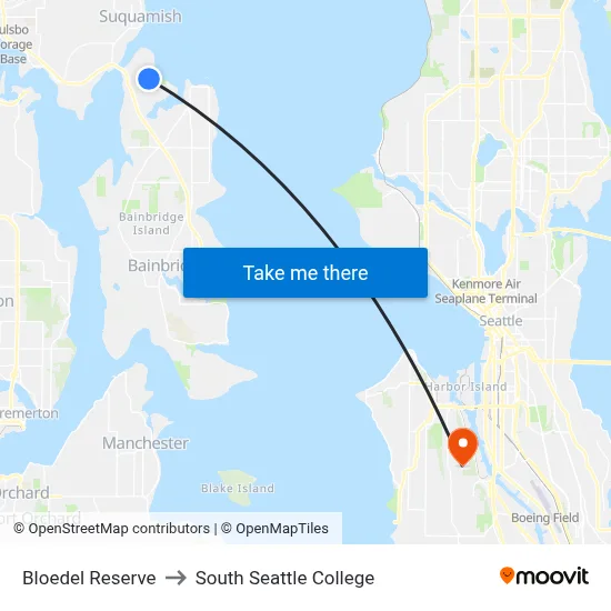Bloedel Reserve to South Seattle College map