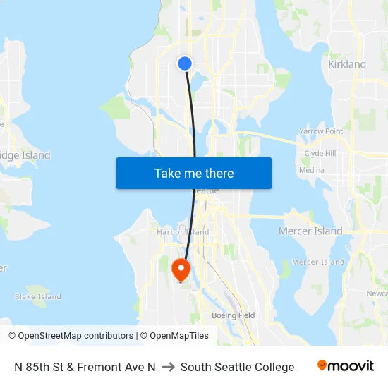 N 85th St & Fremont Ave N to South Seattle College map