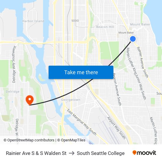 Rainier Ave S & S Walden St to South Seattle College map