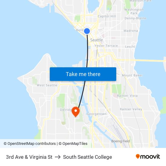 3rd Ave & Virginia St to South Seattle College map
