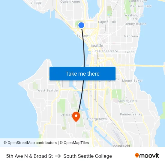 5th Ave N & Broad St to South Seattle College map