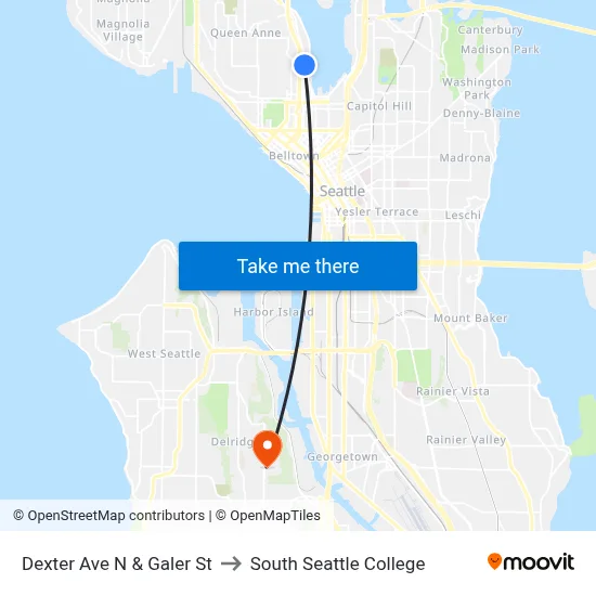 Dexter Ave N & Galer St to South Seattle College map