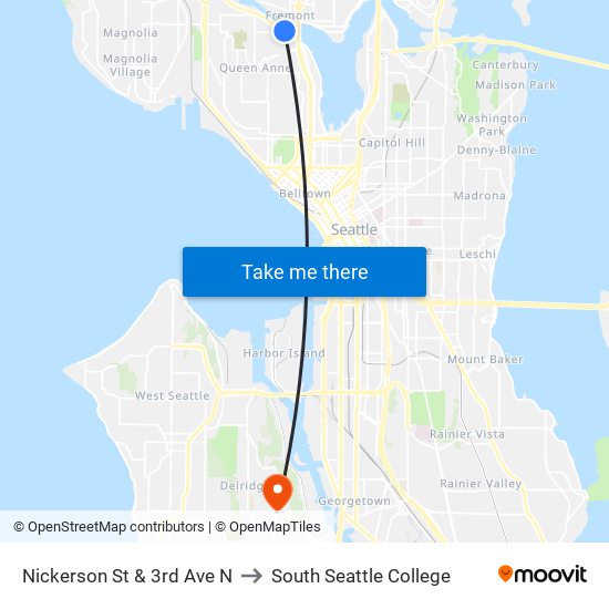 Nickerson St & 3rd Ave N to South Seattle College map