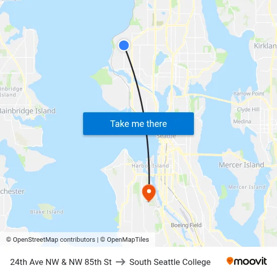 24th Ave NW & NW 85th St to South Seattle College map